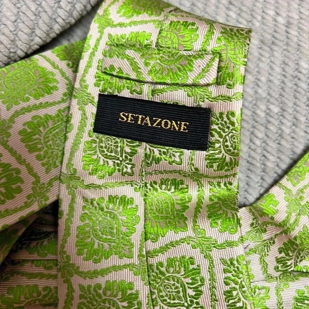 Setazone Mens Pink‎ Green Paisley Silk Handmade Tie Wedding